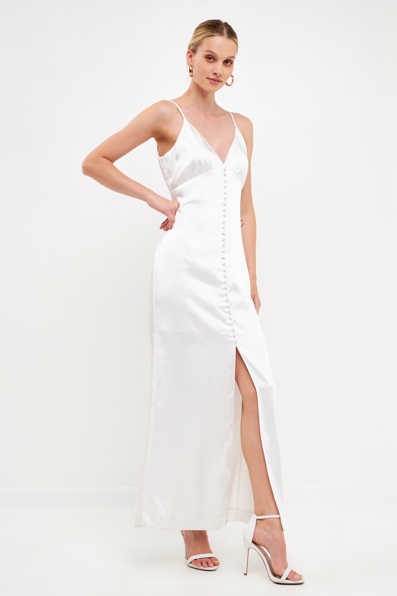 Endless Rose Satin Button Down Maxi WHITE