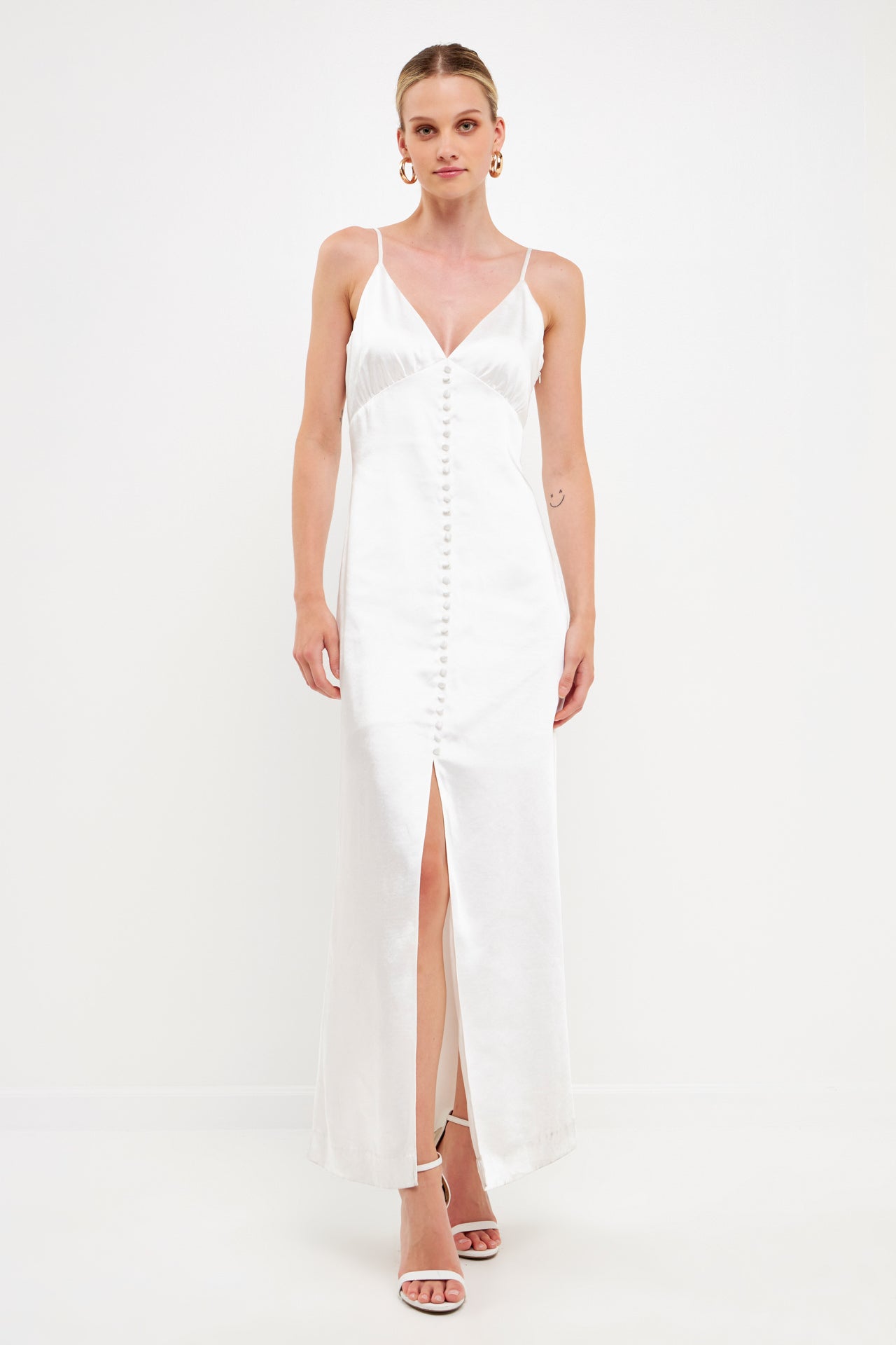 Endless Rose Satin Button Down Maxi WHITE