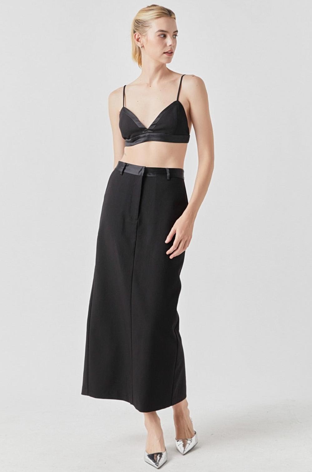 Endless Rose Satin Contrast Bra Top BLACK