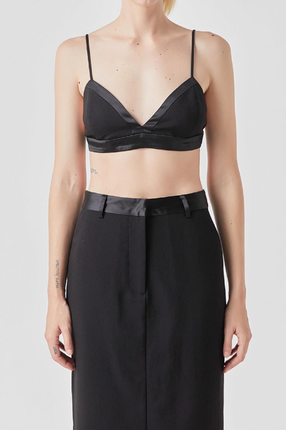 Endless Rose Satin Contrast Bra Top BLACK