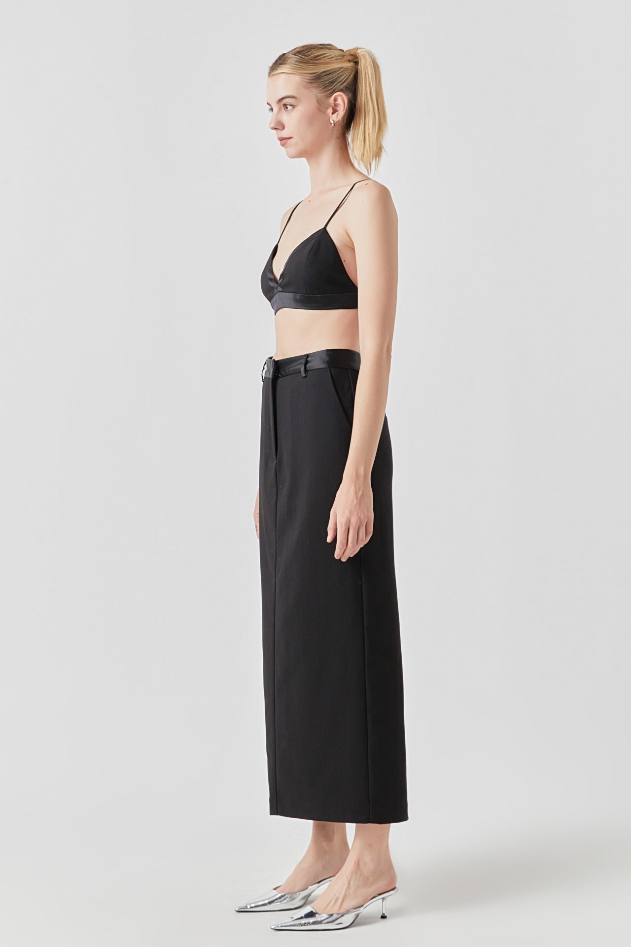 Endless Rose Satin Contrast Bra Top BLACK