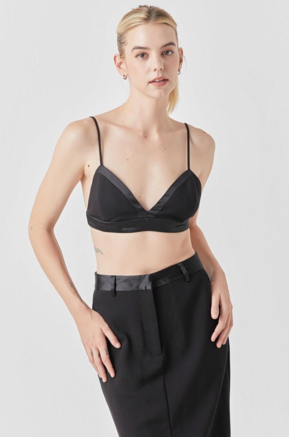 endless rose Satin Contrast Bra Top BLACK