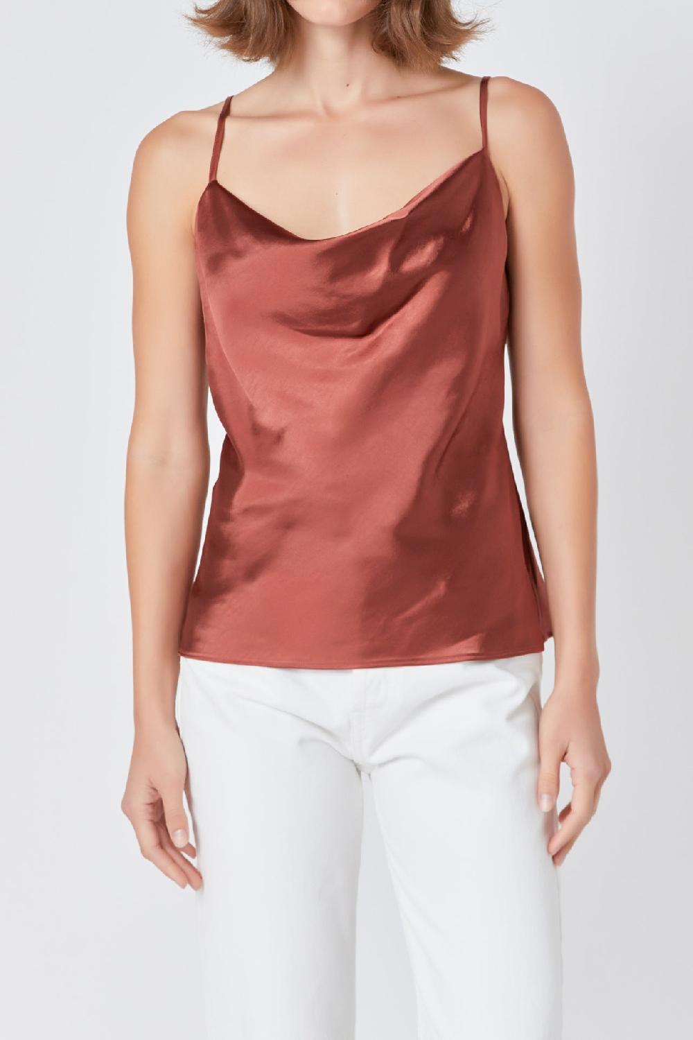 Endless Rose Satin Cowl Neck Top DUSTY PINK