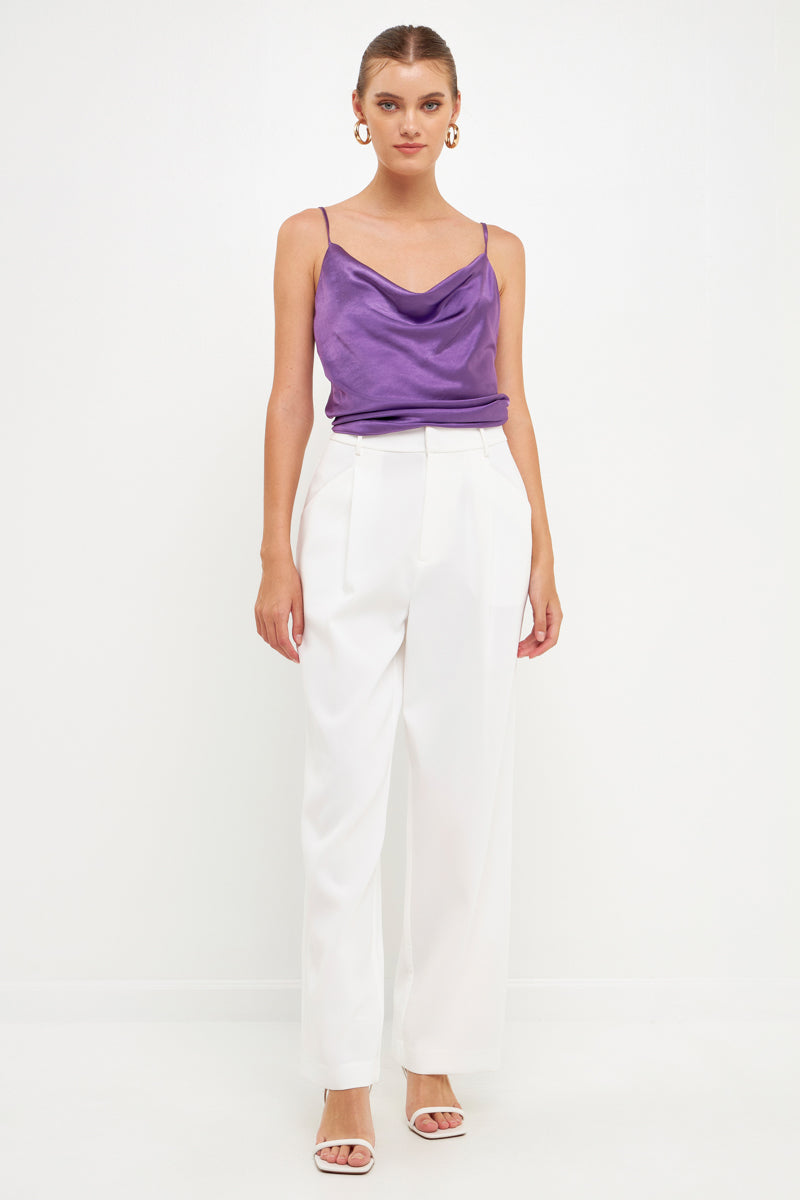 endless rose Satin Cowl Neck Top PURPLE