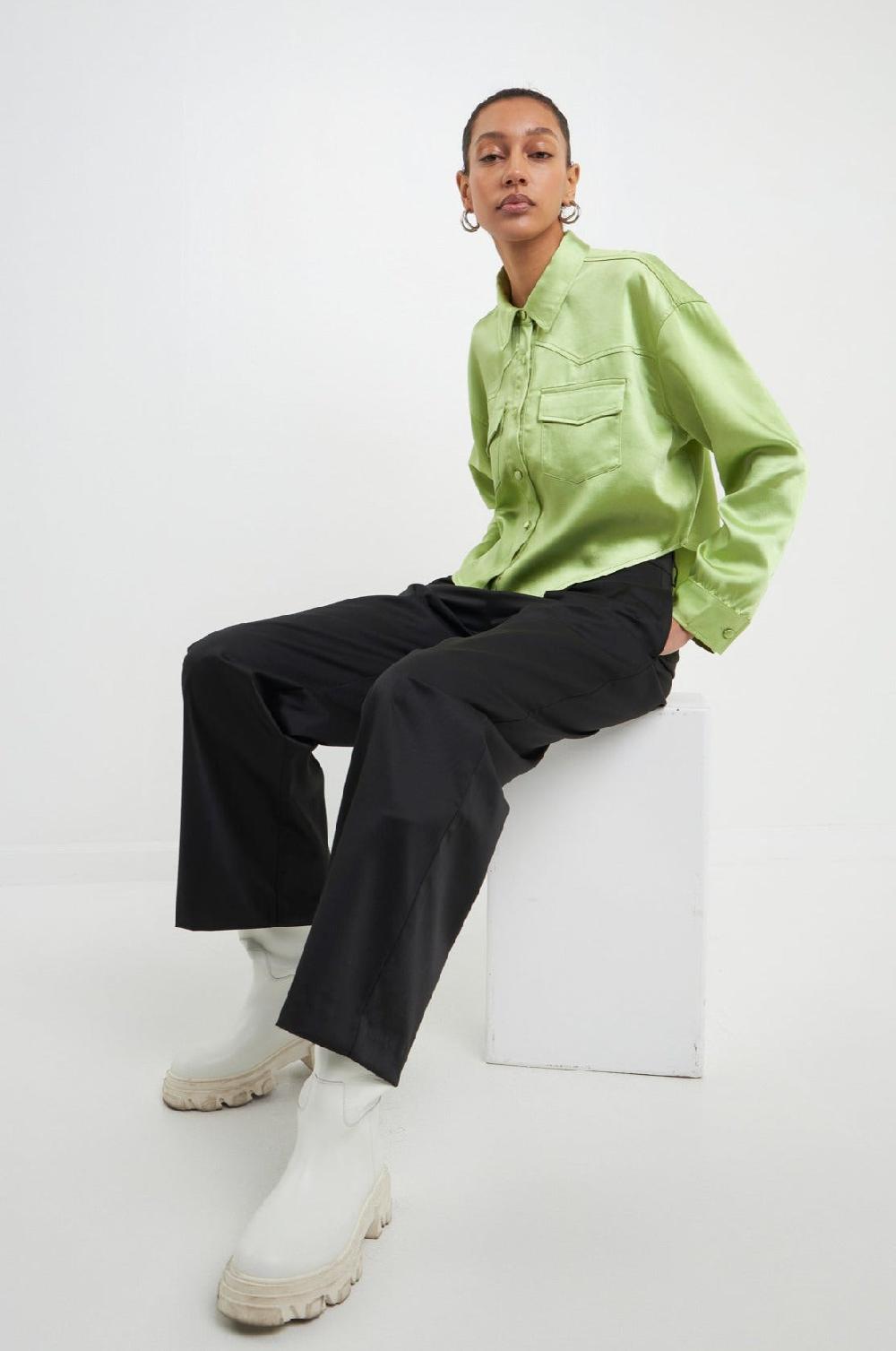 Endless Rose Satin Crop Jacket LIGHT GREEN