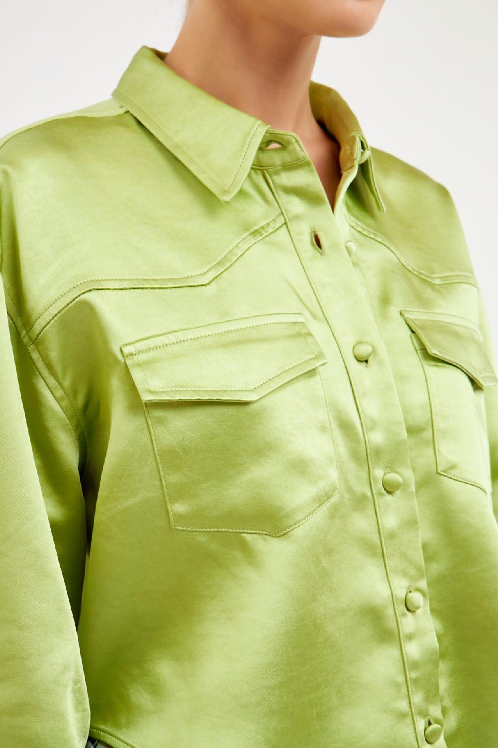 Endless Rose Satin Crop Jacket LIGHT GREEN