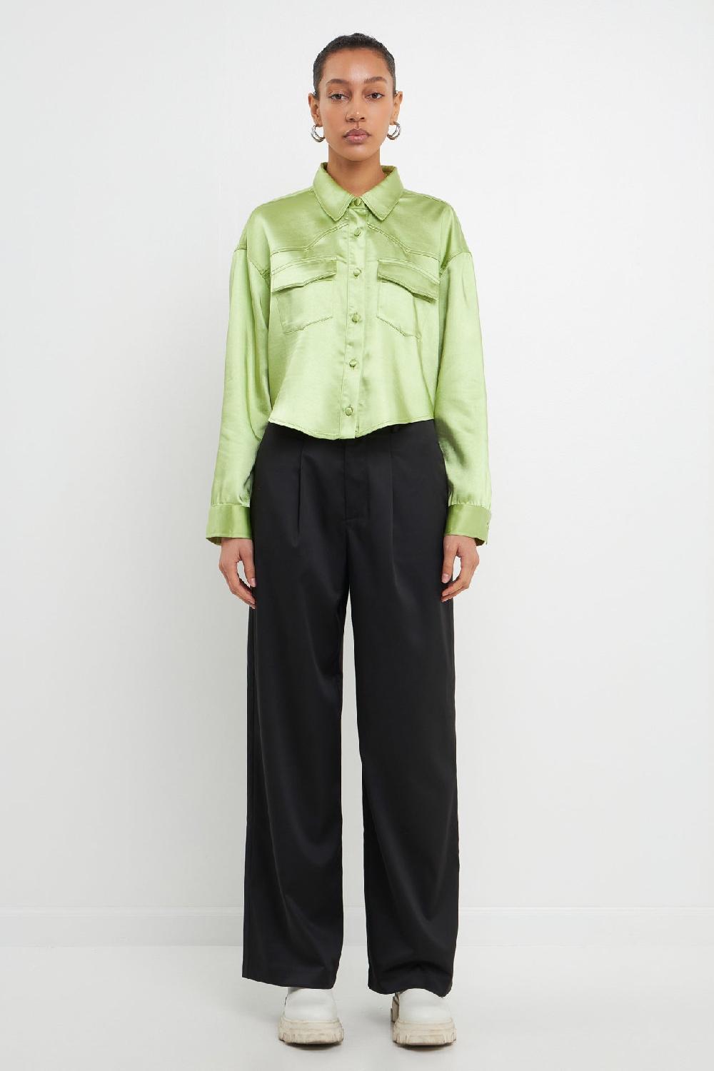 Endless Rose Satin Crop Jacket LIGHT GREEN