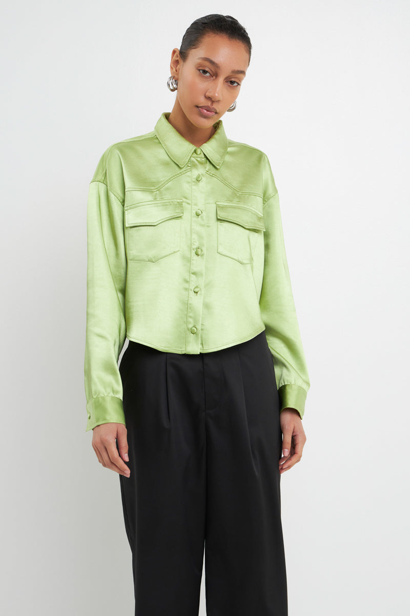 Endless Rose Satin Crop Jacket LIGHT GREEN