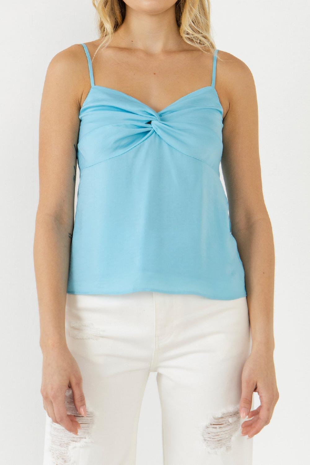 Endless Rose Satin Effect Knotted Top SKY BLUE