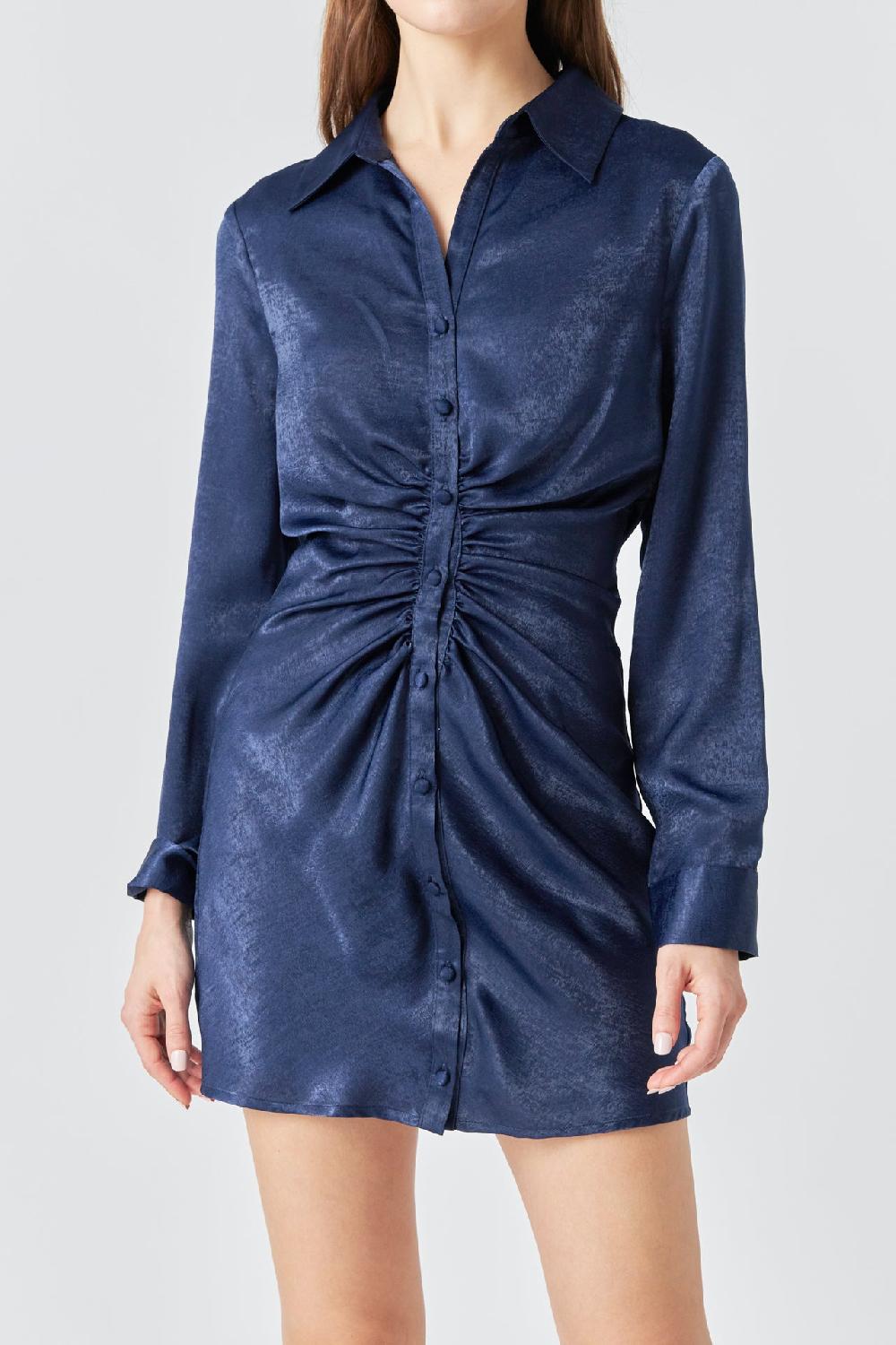 Endless Rose Satin Front Cinched Mini Dress NAVY