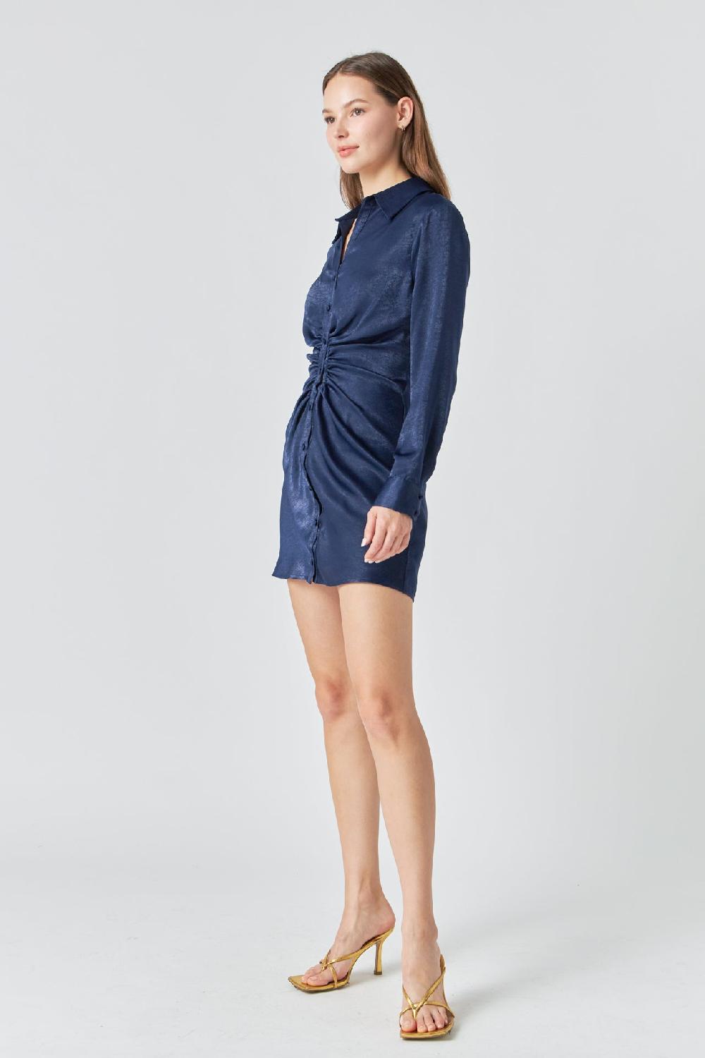 Endless Rose Satin Front Cinched Mini Dress NAVY