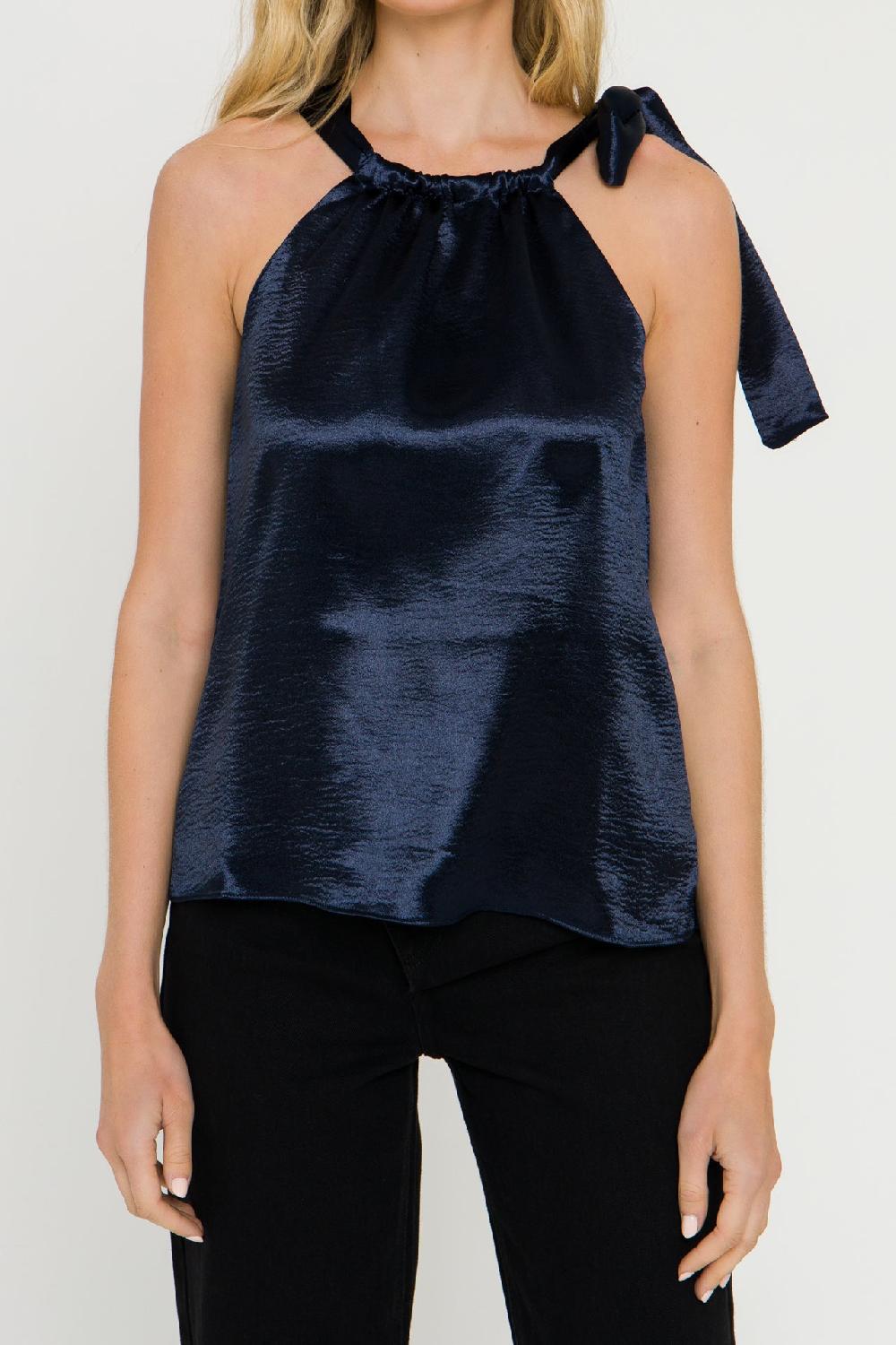 Endless Rose Satin Halter Neck Tank Top NAVY