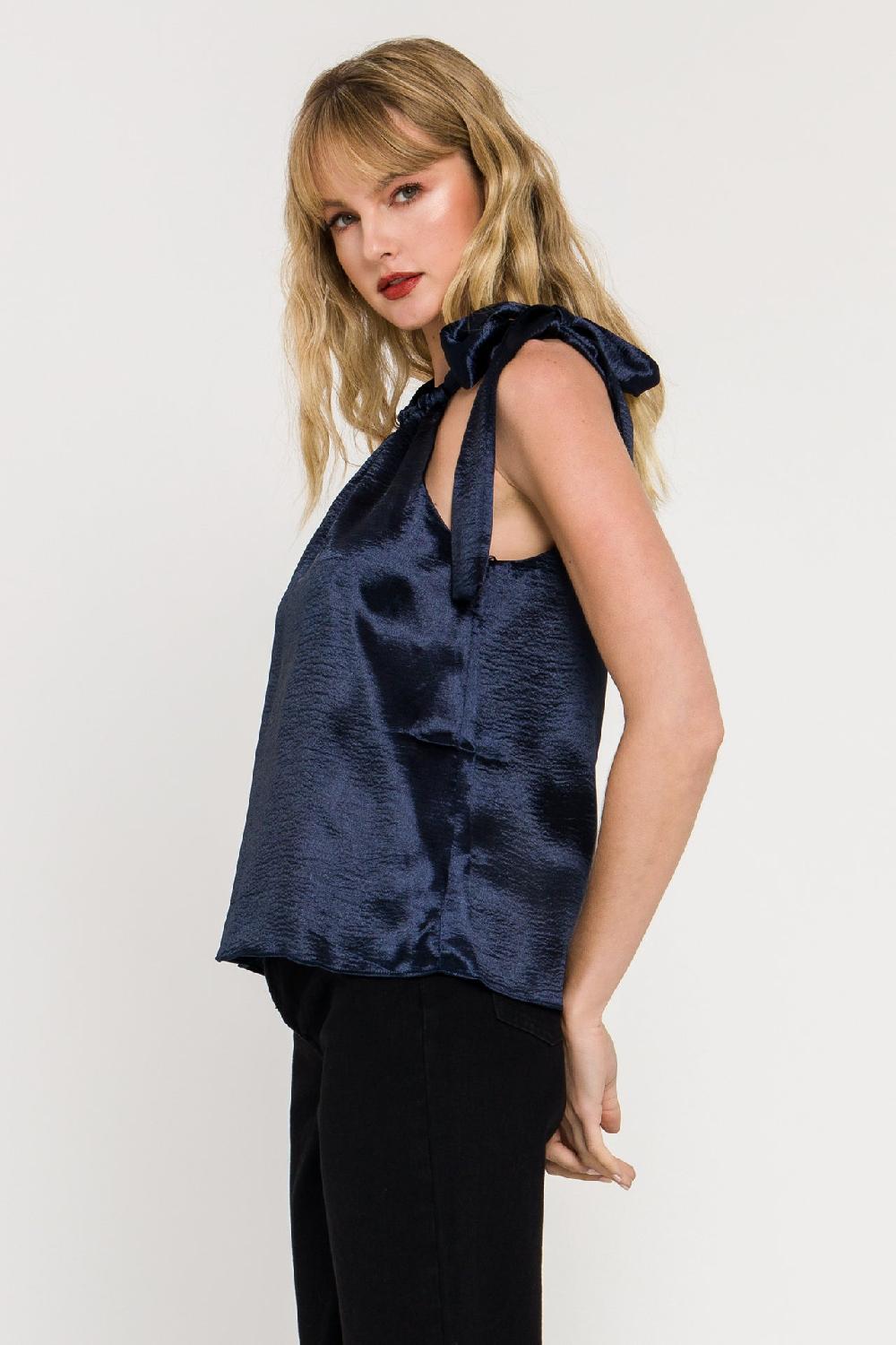 Endless Rose Satin Halter Neck Tank Top NAVY