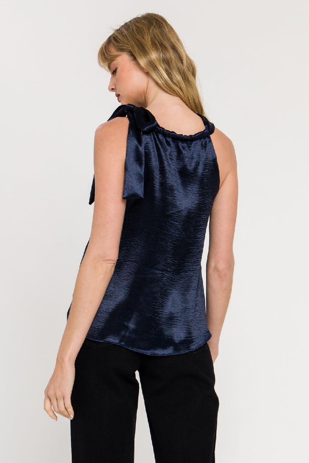 Endless Rose Satin Halter Neck Tank Top NAVY