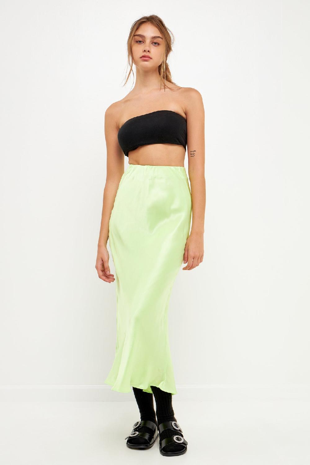 endless rose Satin Maxi Skirt LEMON