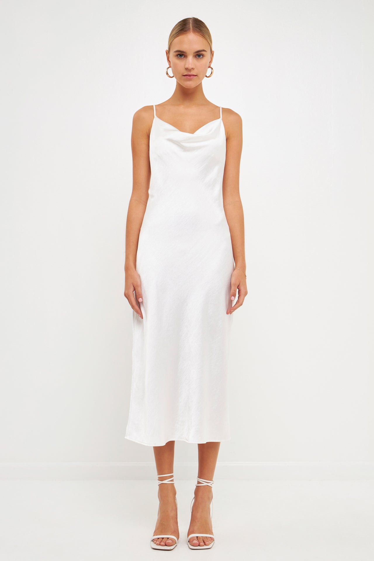 endless rose Satin Midi Dress WHITE