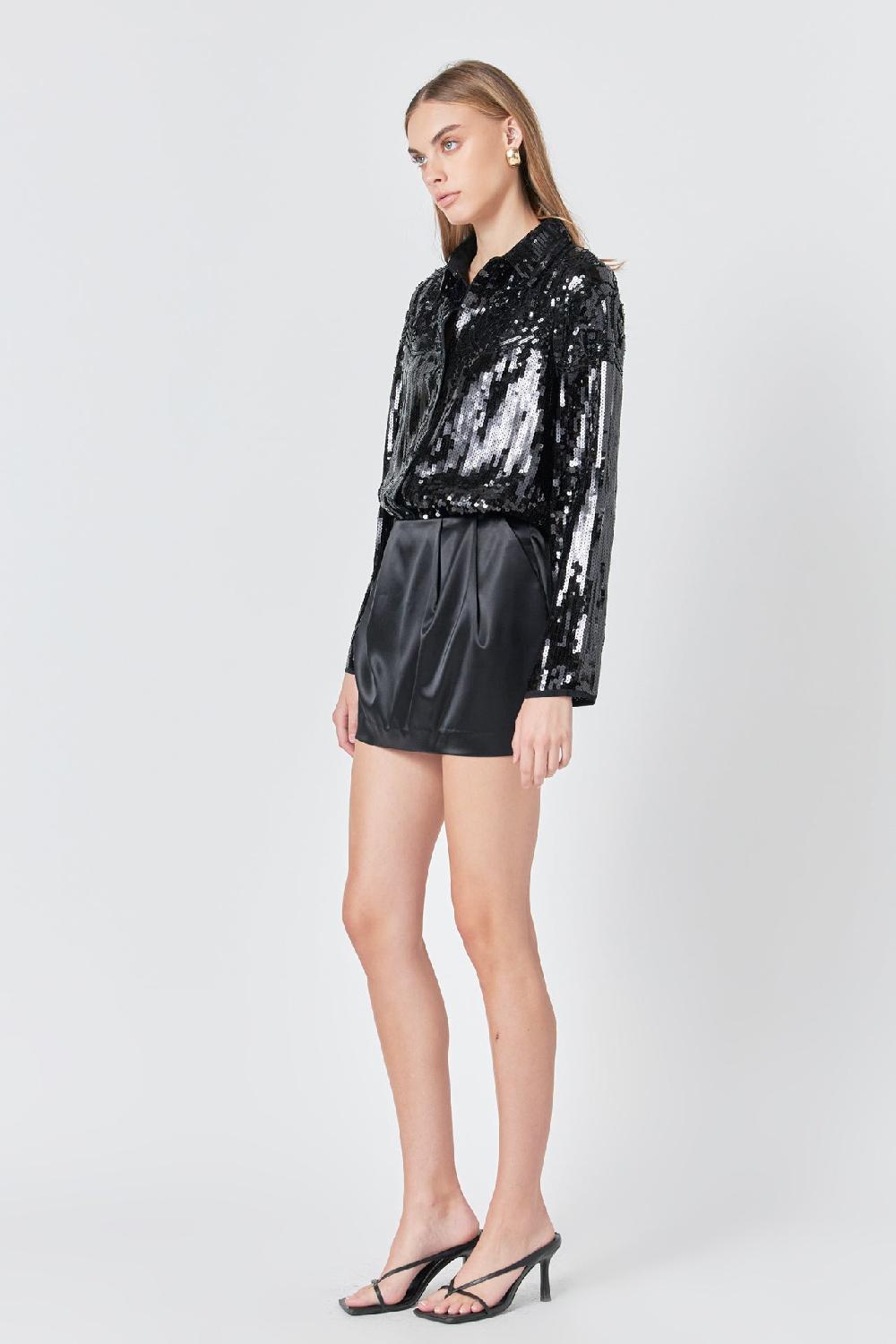 Endless Rose Satin Mini Skirt BLACK