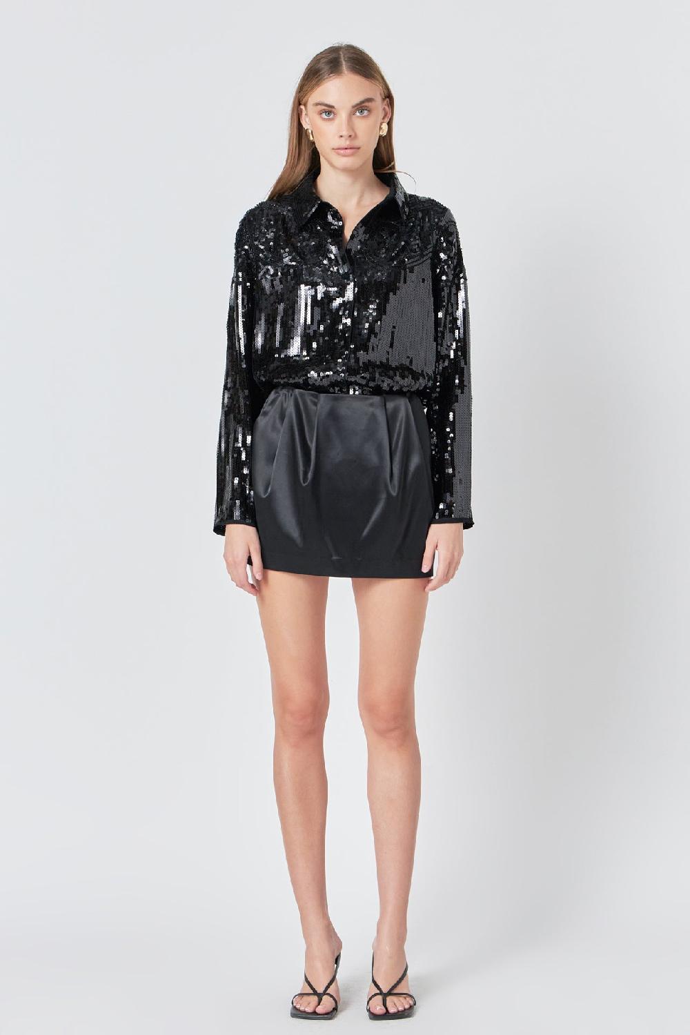 endless rose Satin Mini Skirt BLACK