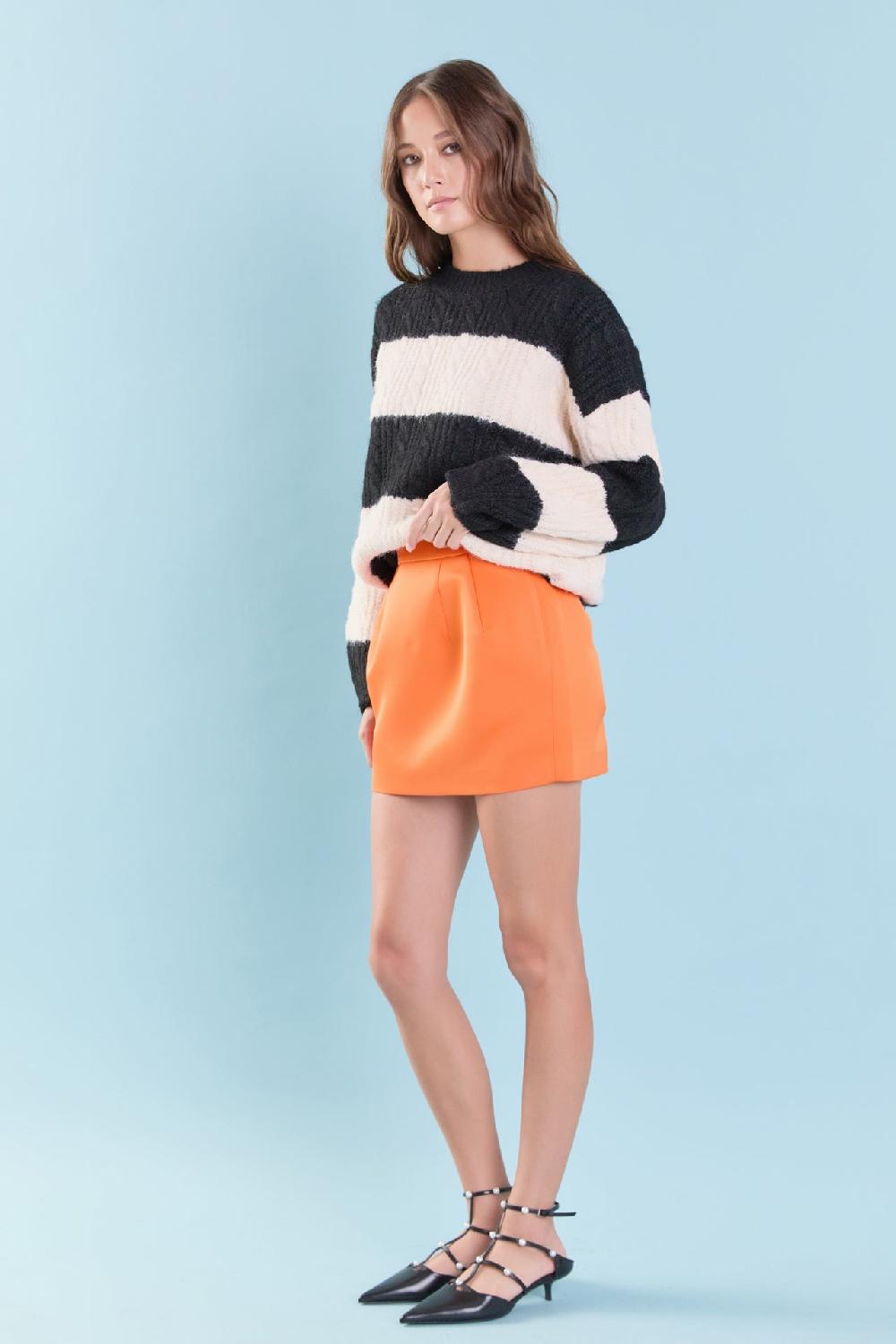 Endless Rose Satin Pintucked Mini Skirt ORANGE