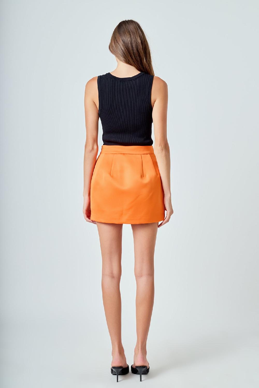 Endless Rose Satin Pintucked Mini Skirt ORANGE