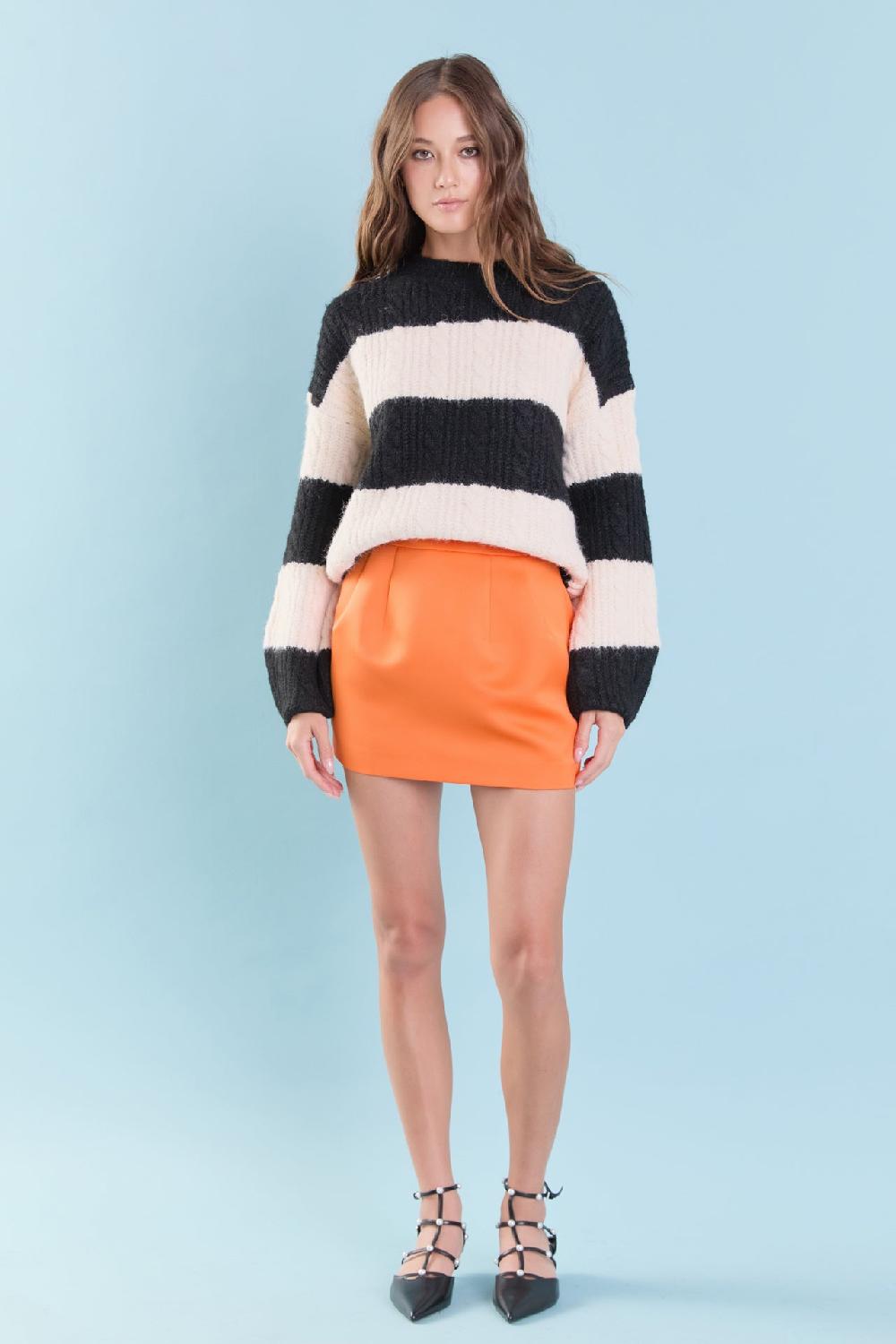endless rose Satin Pintucked Mini Skirt ORANGE