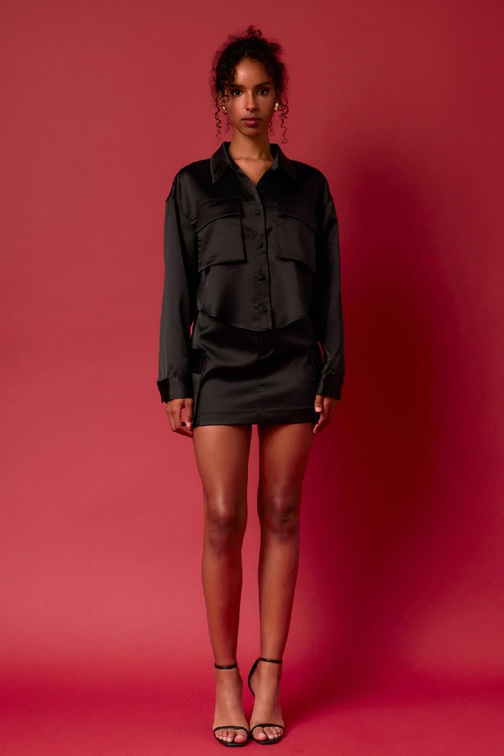 endless rose Satin Pocket Detailed Top BLACK