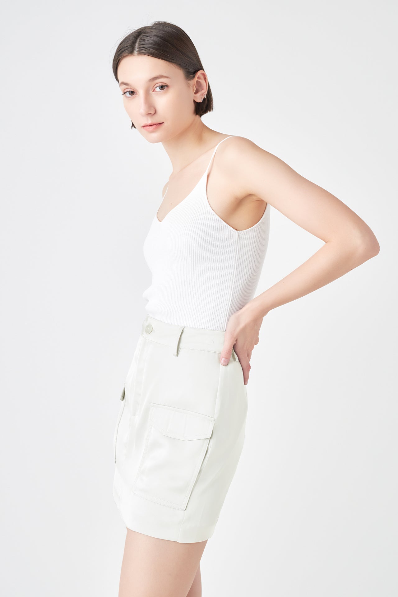 Endless Rose Satin Pocket Mini Skirt IVORY