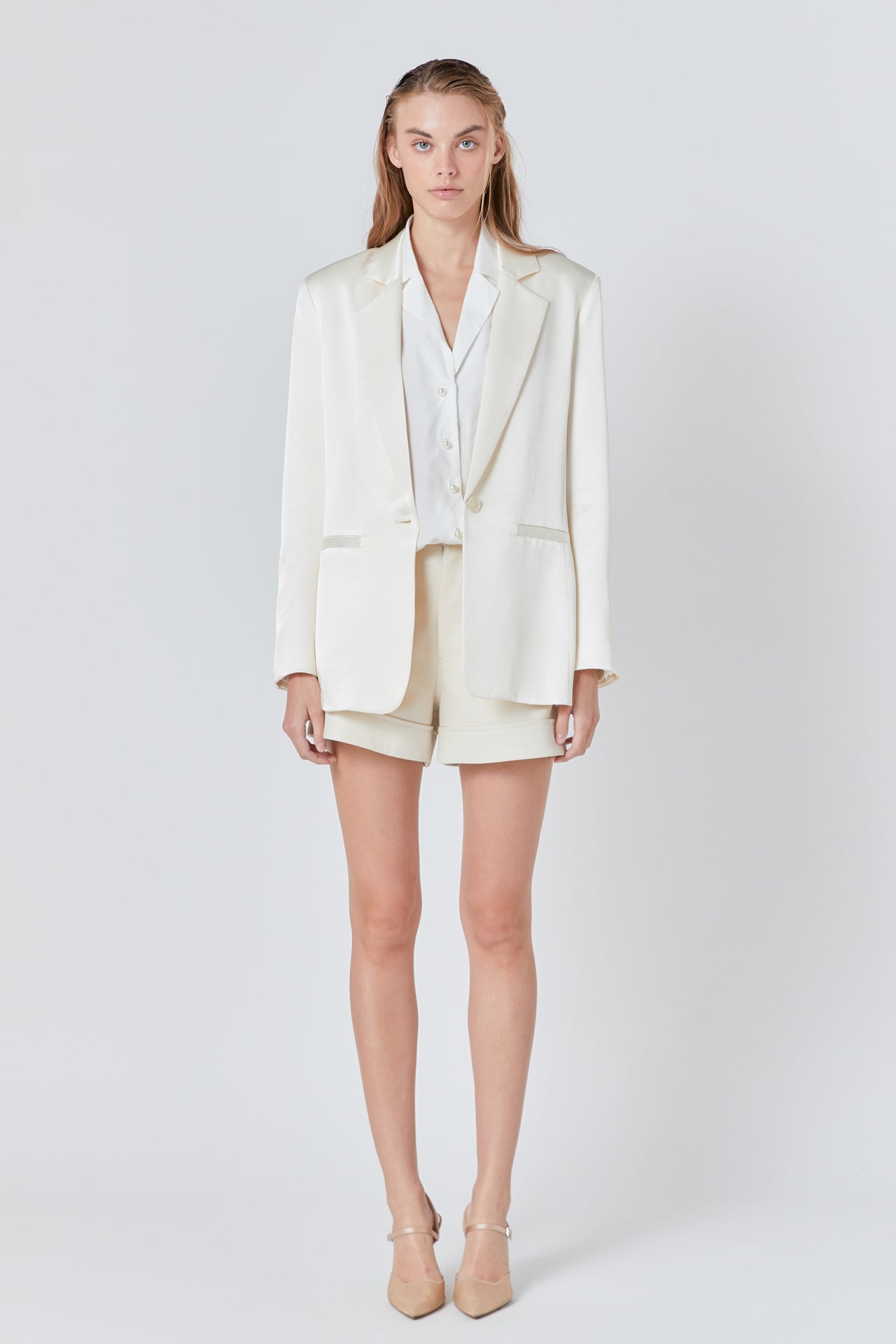 endless rose Satin Relaxed Blazer CHAMPAGNE