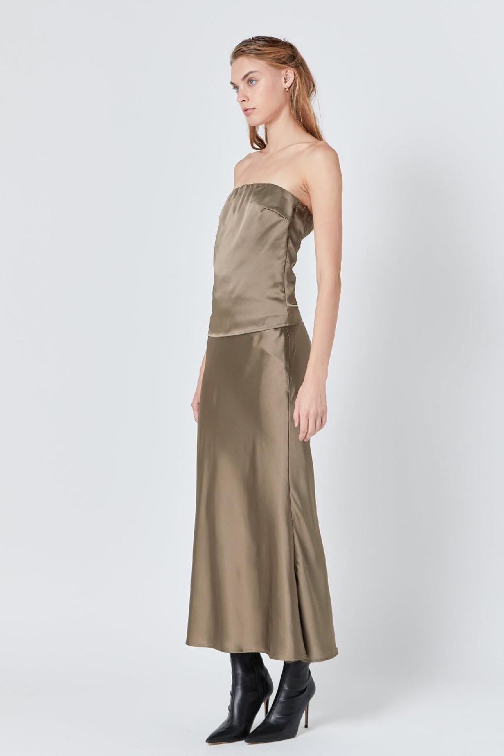 Endless Rose Satin Strapless Top ESPRESSO