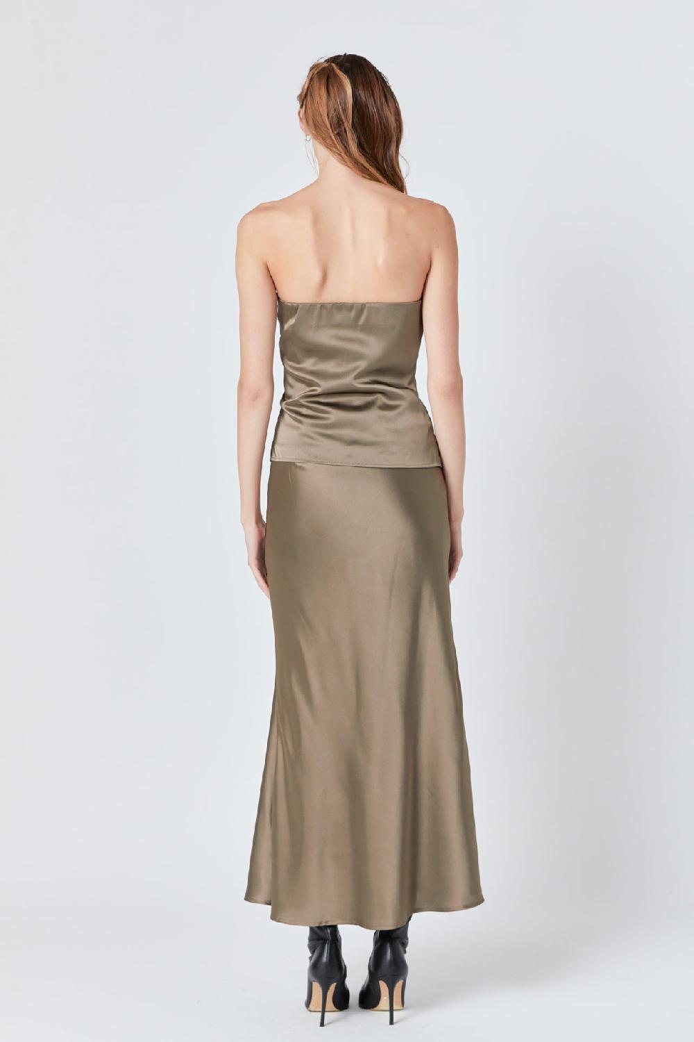 Endless Rose Satin Strapless Top ESPRESSO