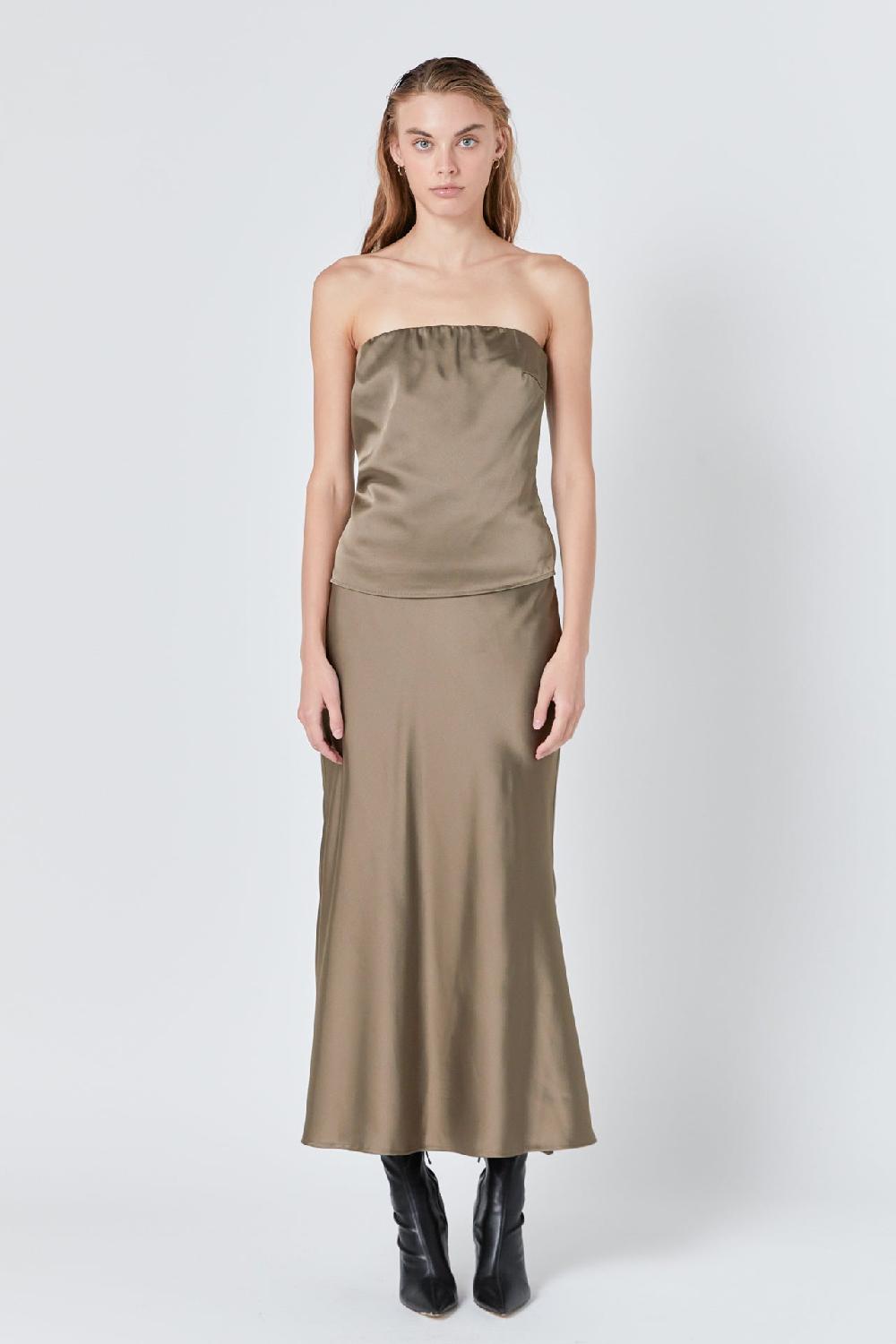 endless rose Satin Strapless Top ESPRESSO