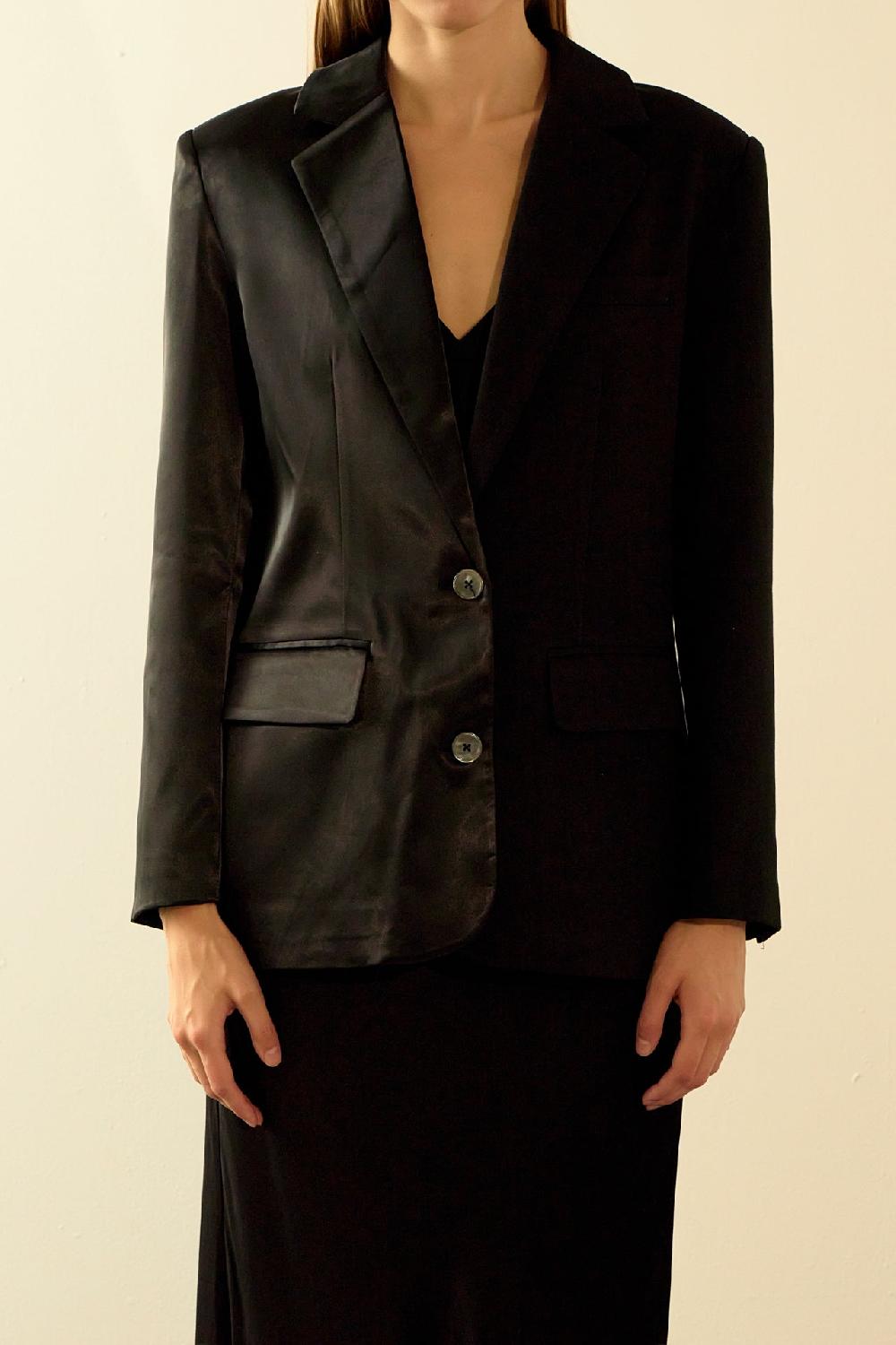 Endless Rose Satin Suit Blazer BLACK