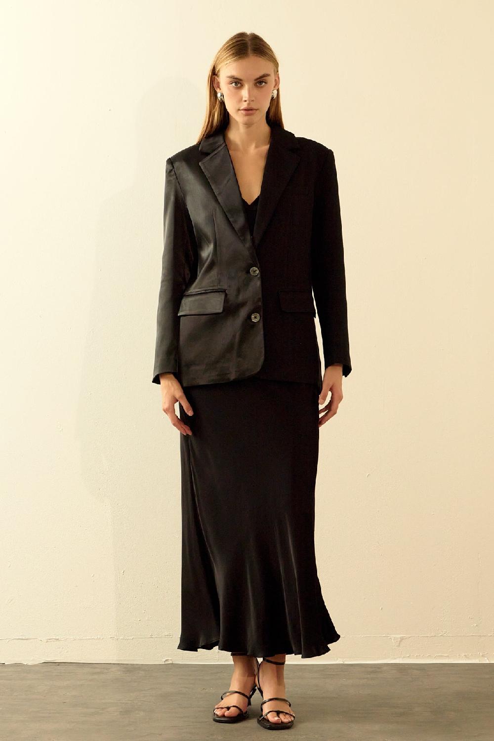 endless rose Satin Suit Blazer BLACK