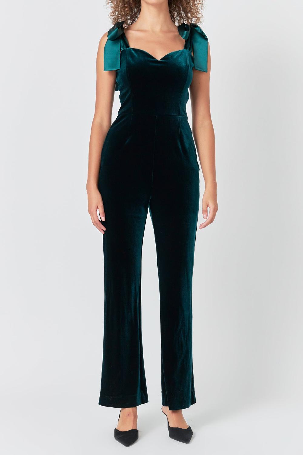 Endless Rose Satin Velvet Sweetheart Jumpsuit RED