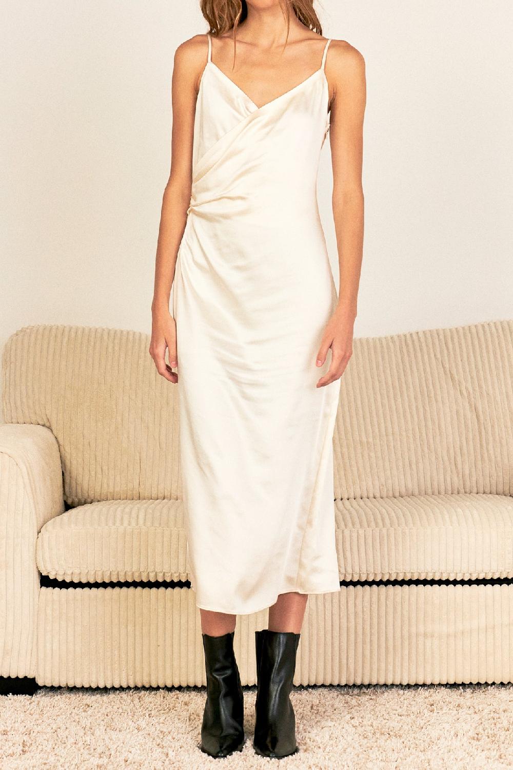 Endless Rose Satin Wrap Midi Dress GOLD