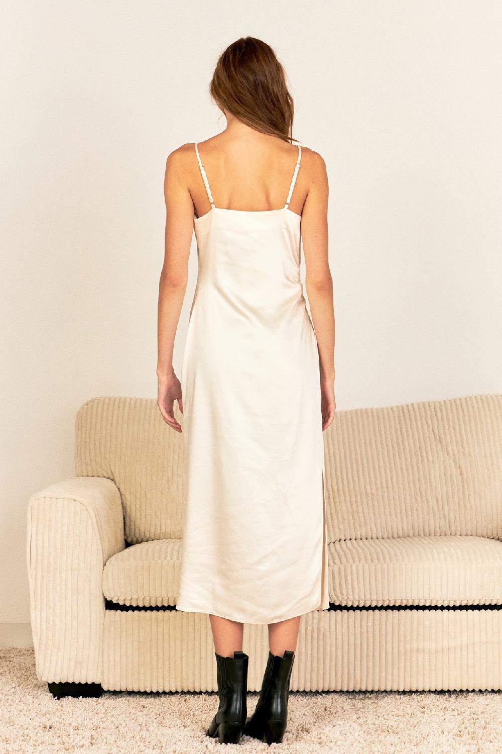 Endless Rose Satin Wrap Midi Dress GOLD