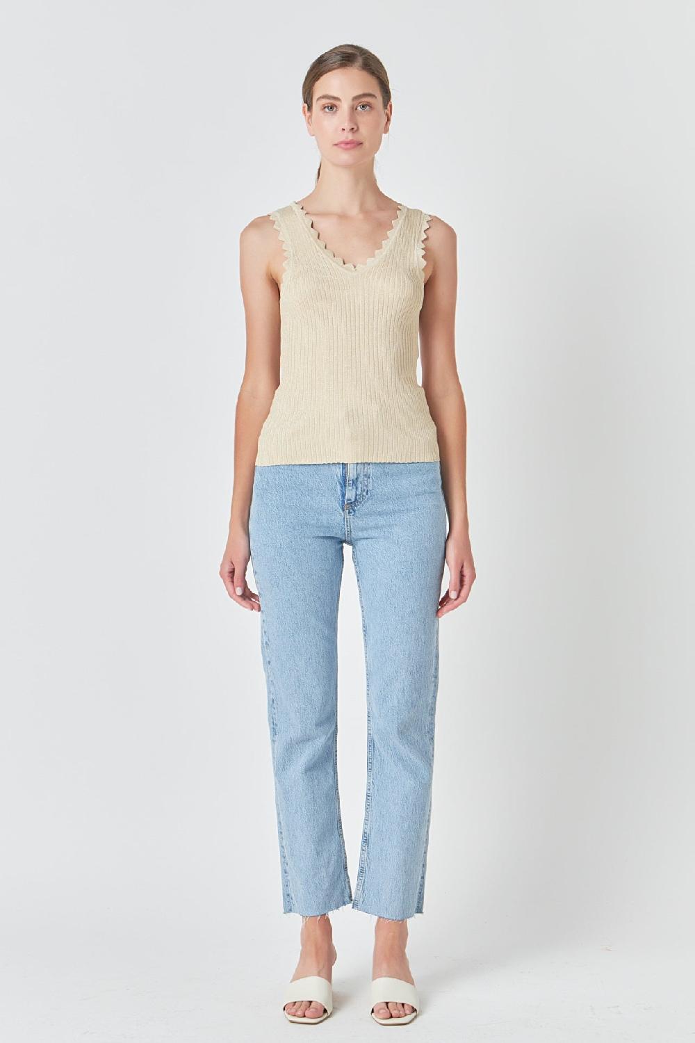 endless rose Scallop Detail Sleeveless Top SILVER