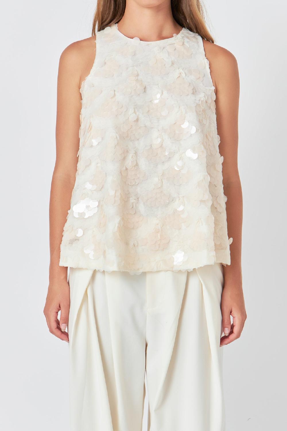 Endless Rose Scallop Sequin Top CREAM