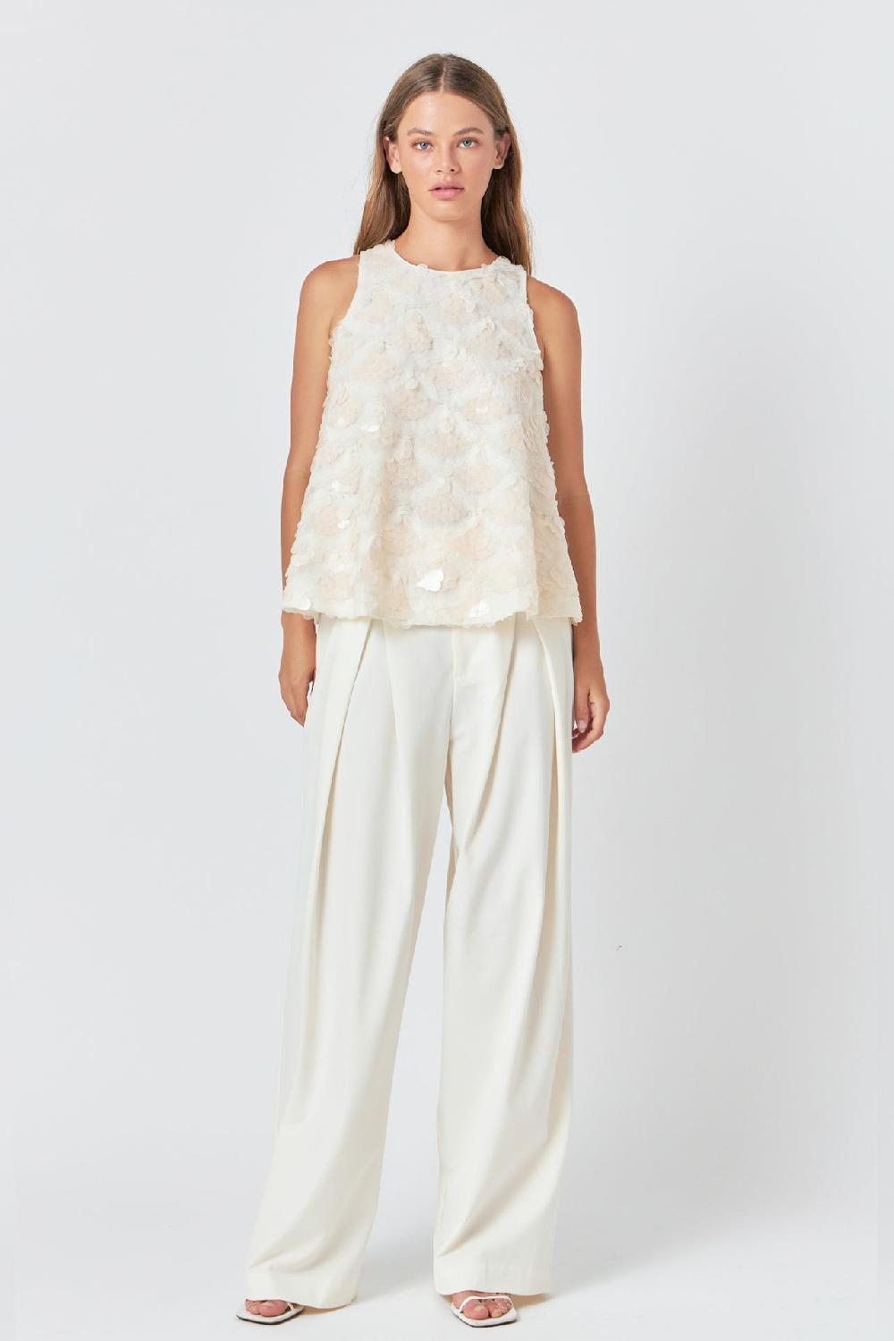 Endless Rose Scallop Sequin Top CREAM