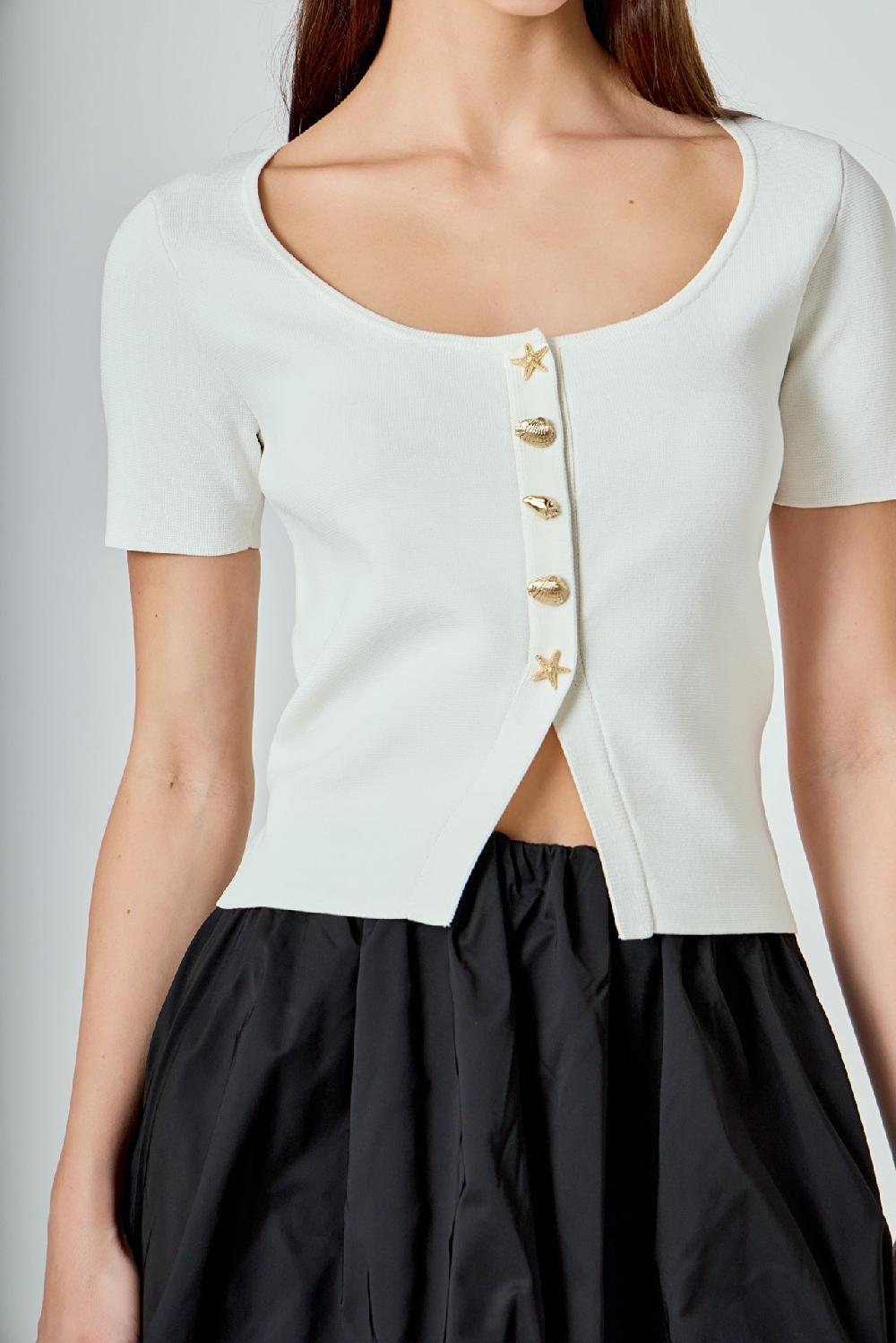 Endless Rose Scoop Neck Cropped Knit Top CREAM