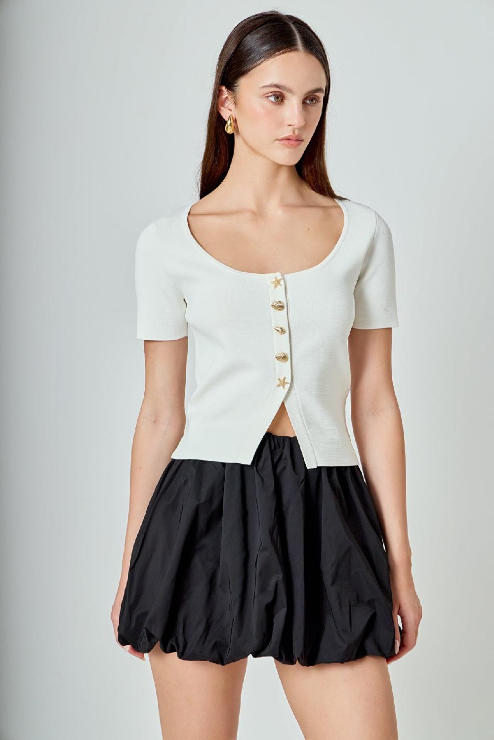 Endless Rose Scoop Neck Cropped Knit Top CREAM