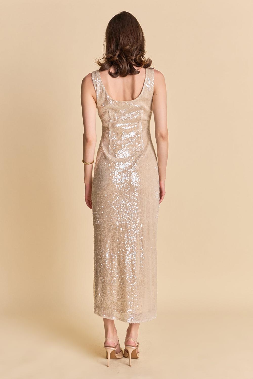 Endless Rose Scoop Neck Sequins Midi Dress NUDE