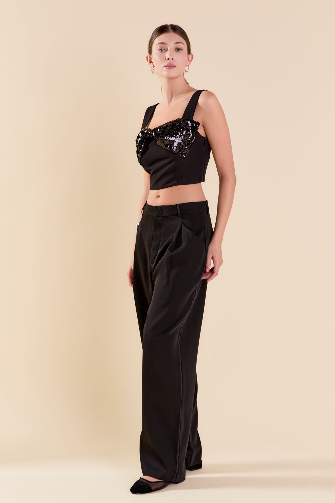 Endless Rose Sequin Bow Top BLACK