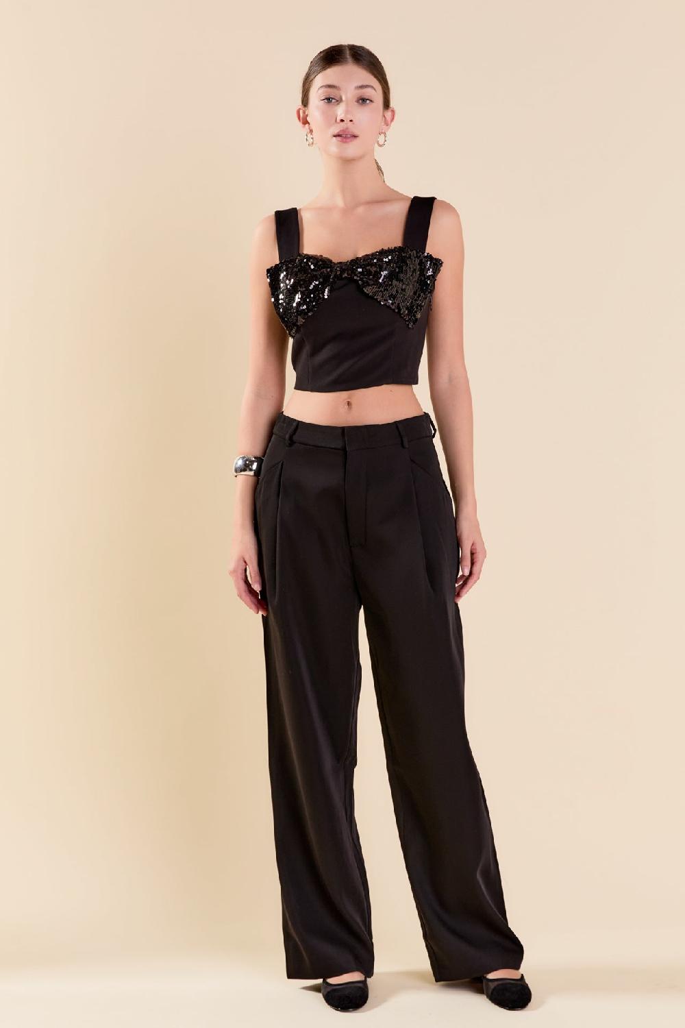 endless rose Sequin Bow Top BLACK