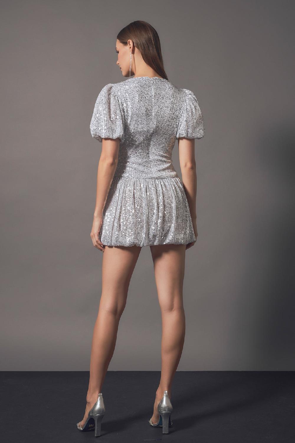 Endless Rose Sequin Bubble Skirt Mini Dress SILVER