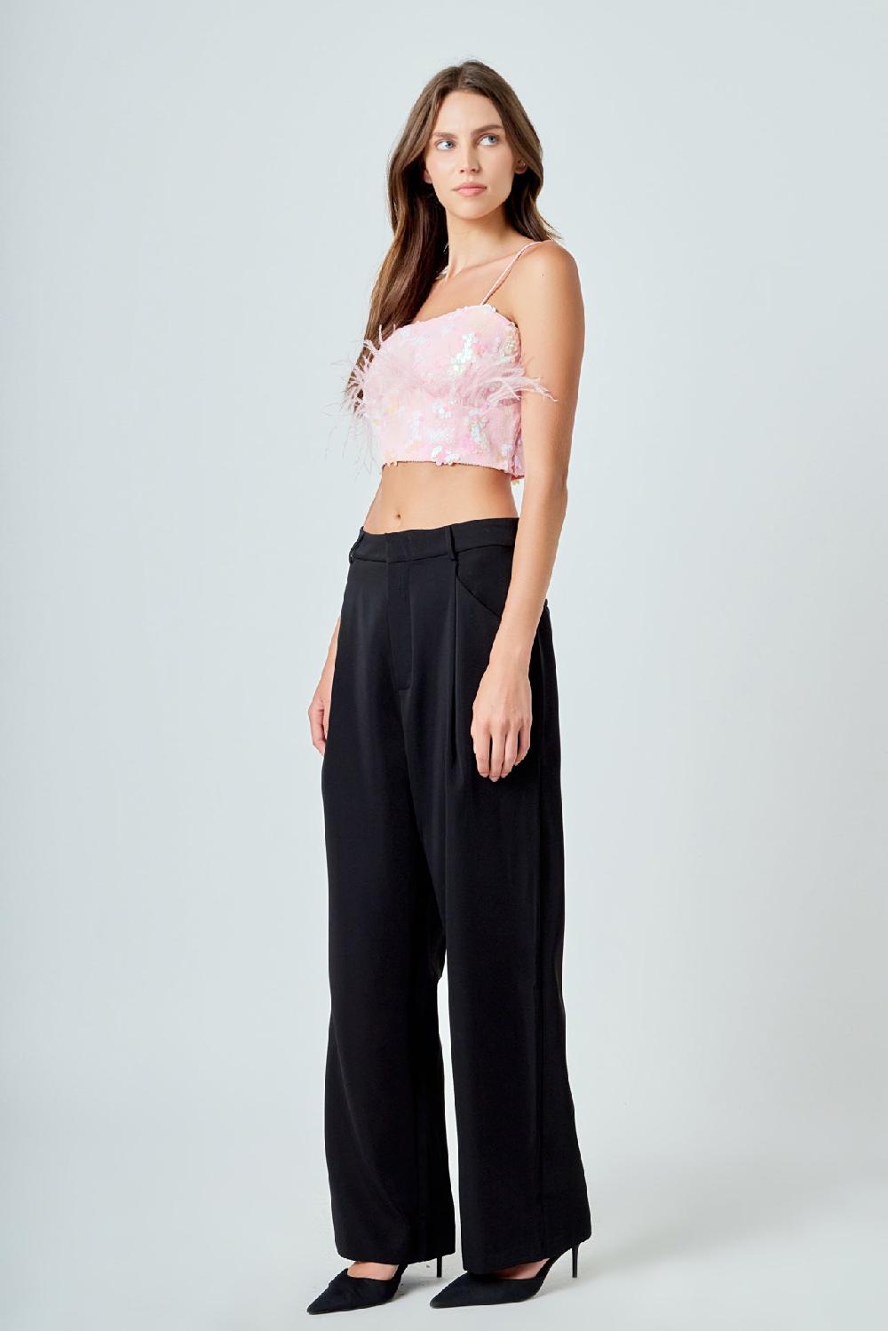 Endless Rose Sequin Feather Sleeveless Top PINK