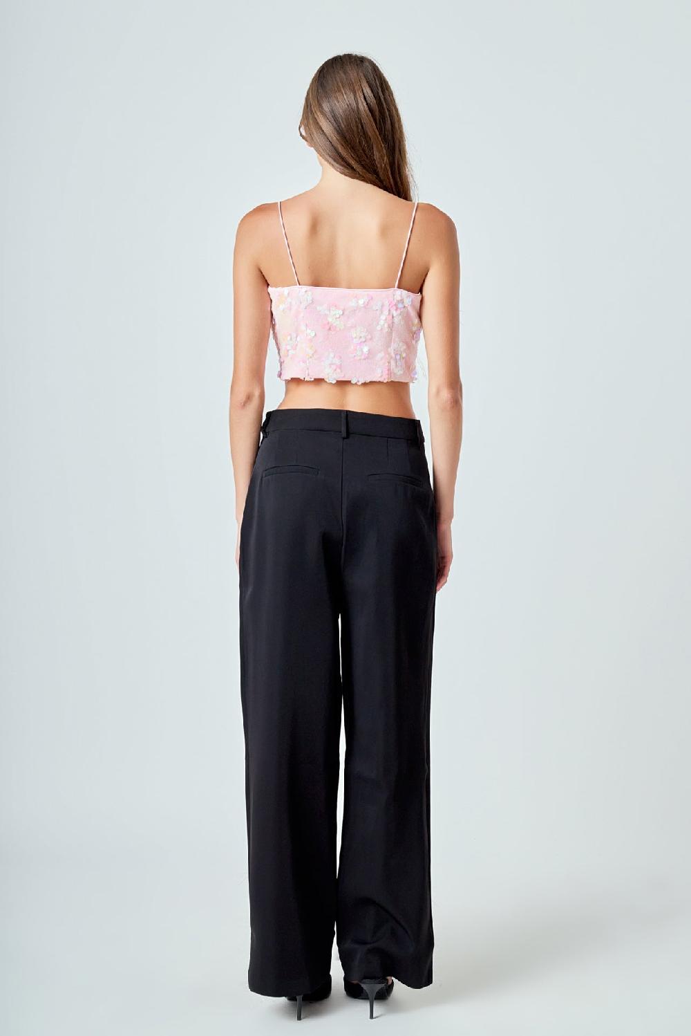 Endless Rose Sequin Feather Sleeveless Top PINK