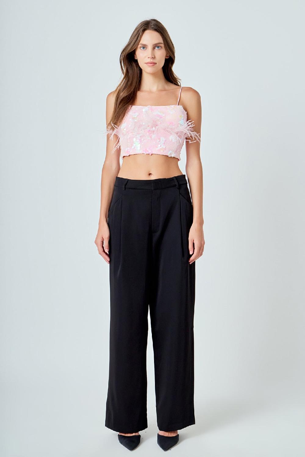 endless rose Sequin Feather Sleeveless Top PINK