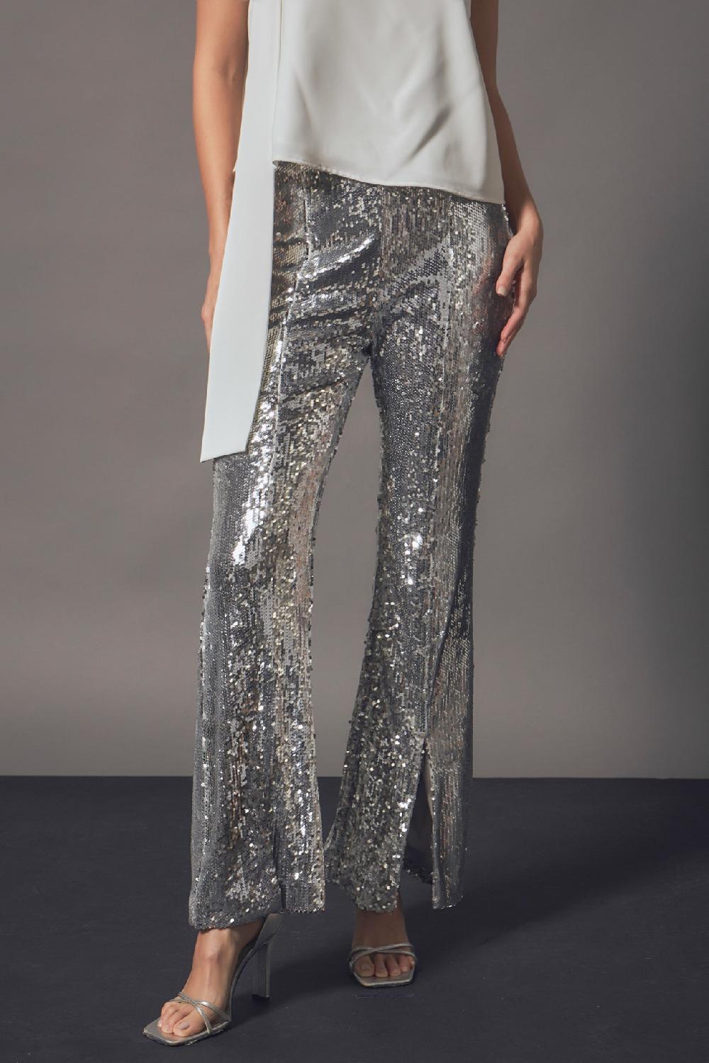 Endless Rose Sequin Flare Pants SILVER
