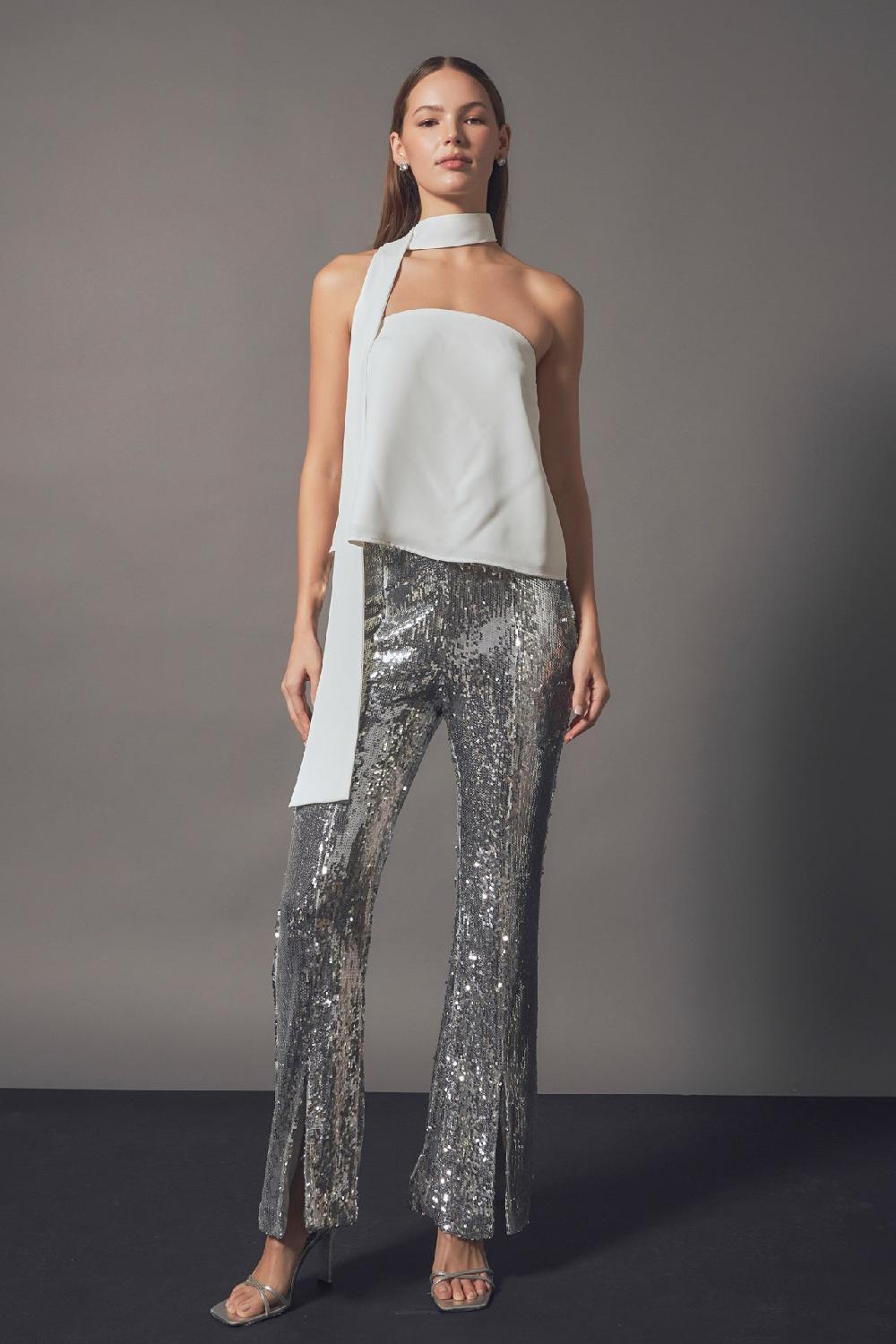 Endless Rose Sequin Flare Pants SILVER